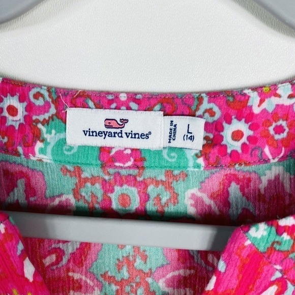Vineyard Vines Girls Size Large 14 Caribbean Floral Tunic Pink Green 100% Cotton - Picture 3 of 4